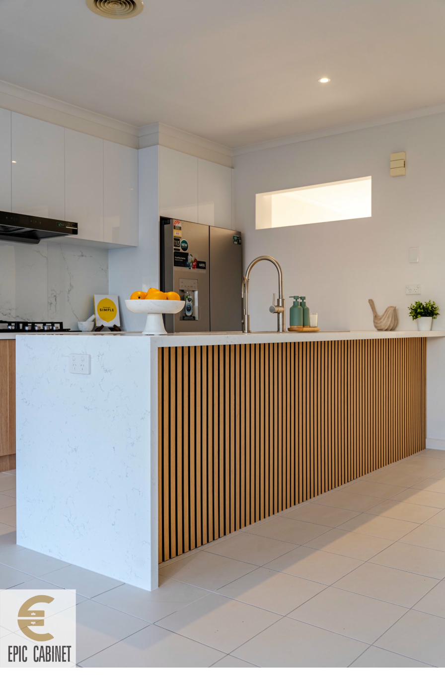Mulgrave kitchen — marble-look splashback and undermount sink